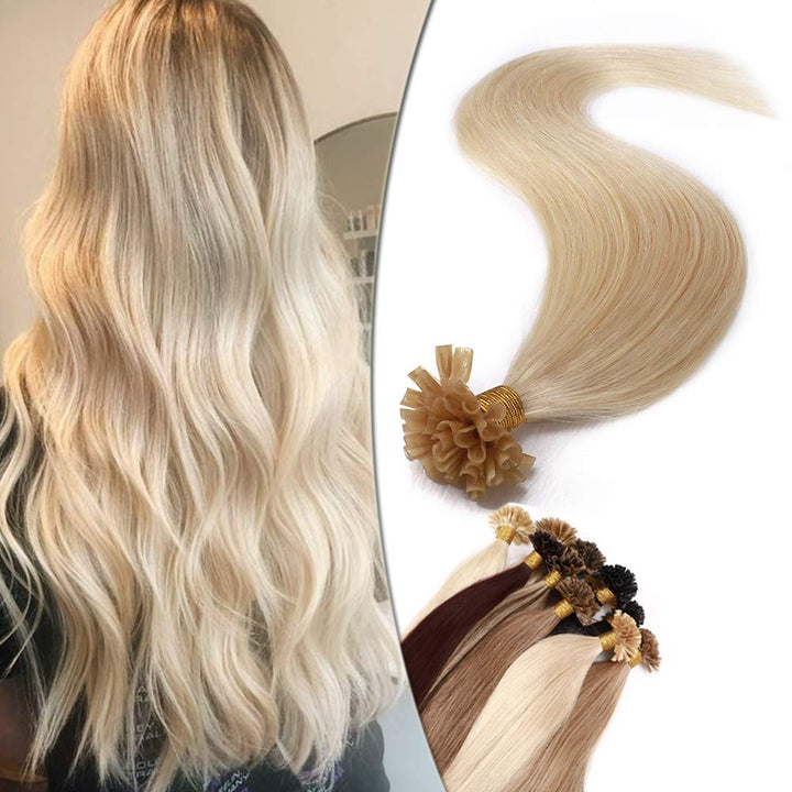 SEGO Extensions Echthaar Bondings Keratin U-Tip Remy Human Hair Haarverlängerung 50 Strähnen Hellblo