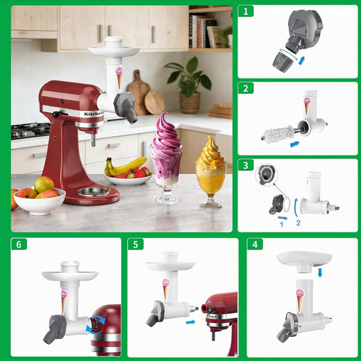 Eismaschine Aufsatz für Kitchenaid Standmixer, Fruchteismaschine Aufsatz, Softeismaschine BPA-freien