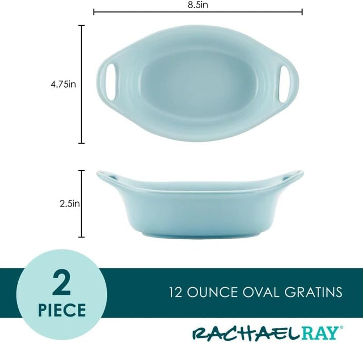 Rachael Ray Solid Glaze Ceramics Au Gratin Bakeware/Baker Set, Oval - 2 Piece, Gray 2 Piece grau, 2