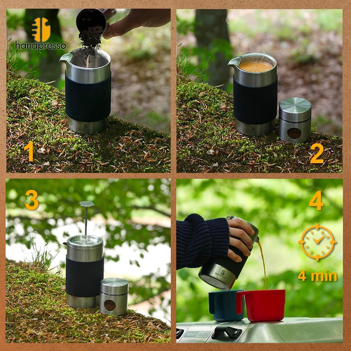 Handpresso - Travel Press mit Tasche | 0,35 Liter (2-3 Tassen) | French Press Edelstahl | Kaffeepres