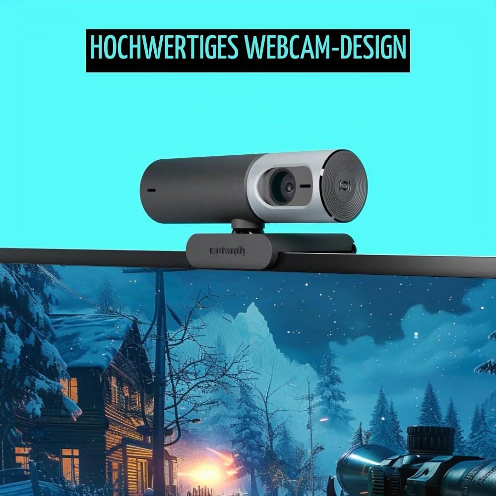 Streamplify CAM PRO 4K Webcam, 105° Weitwinkel, 8,5M Pixel Sensor, Eingebaute Stereo-Mikrofone, Auto