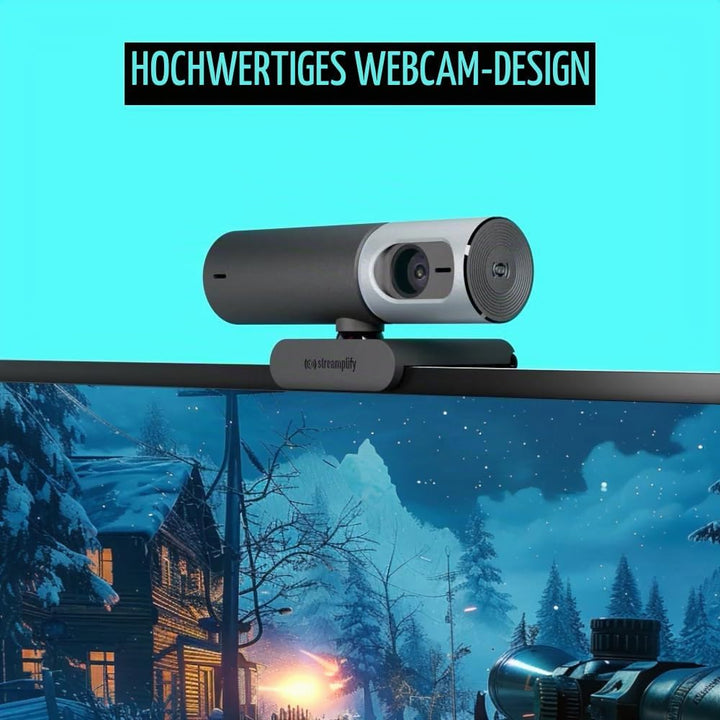 Streamplify CAM PRO 4K Webcam, 105° Weitwinkel, 8,5M Pixel Sensor, Eingebaute Stereo-Mikrofone, Auto