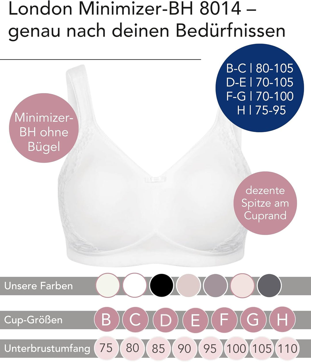 SUSA Minimizer BH Damen ohne Bügel I London I Damen-BHs mit Minimizer Schnittform, verkleinert die B