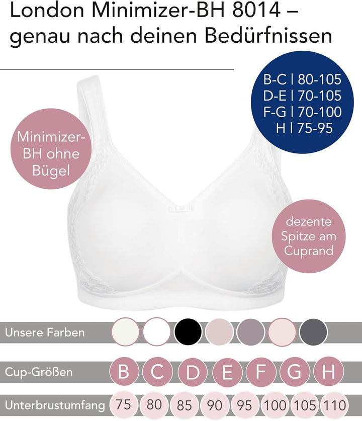 SUSA Minimizer BH Damen ohne Bügel I London I Damen-BHs mit Minimizer Schnittform, verkleinert die B