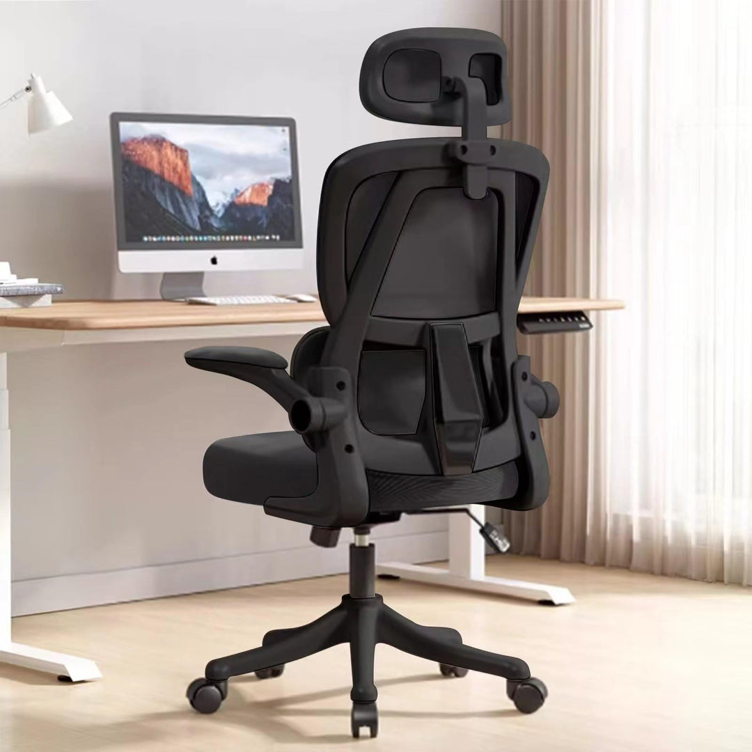 Ergonomischer Bürostuhl – Schwarz | Hochlehner Netz-Bürostuhl mit Lendenstütze,Klappbaren Armlehnen