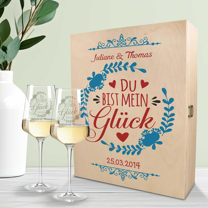 GRAVURZEILE Leonardo Puccini Weinglas - Du bist mein Glück - mit Wunschnamen &amp; Datum - inkl. bedruck