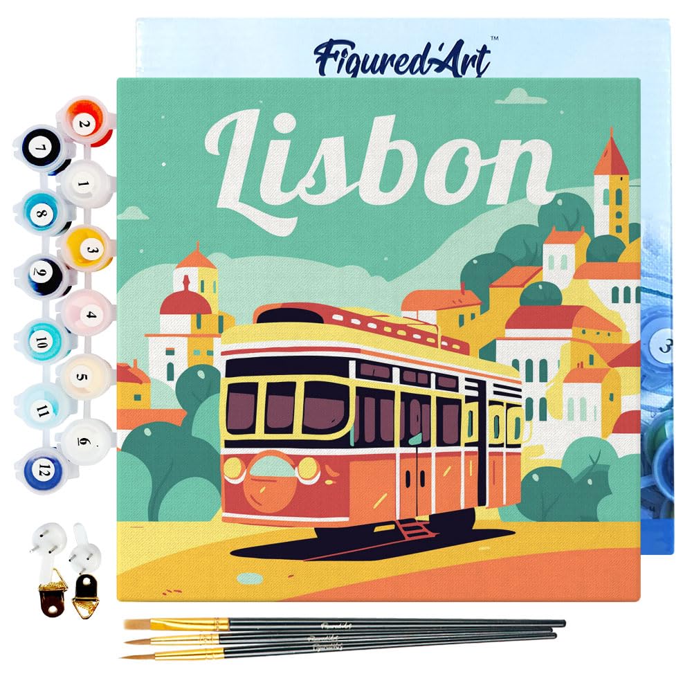Figured'Art Mini Malen Nach Zahlen Erwachsene Mit Rahmen 20x20cm Kleines Format - Reiseplakat Lissab