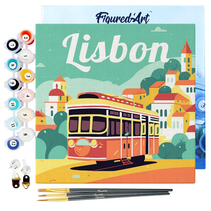 Figured'Art Mini Malen Nach Zahlen Erwachsene Mit Rahmen 20x20cm Kleines Format - Reiseplakat Lissab