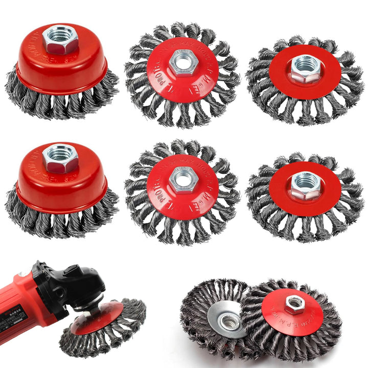 6 Stück Drahtbürste Winkelschleifer, 75mm/100mm Stahlbürste Flex Set M14 Topfbürste Winkelschleifer