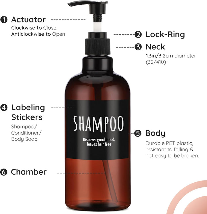 Segbeauty 500ml Shampooflasche Nachfüllbar, 3pcs 16.9oz Shampoospender mit Etikett, Leere Pumpflasch