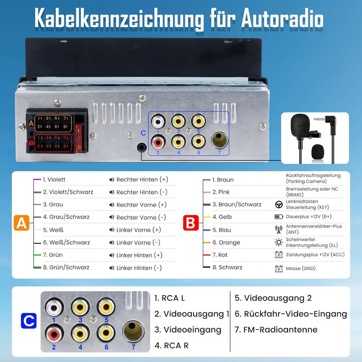 Autoradio 1 DIN mit Wireless CarPlay & Android Auto, Bluetooth Freisprecheinrichtung, FM Radio, Bild
