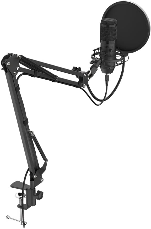 KRUX Edis 1000, Computermikrofon mit verstellbarem Arm, 2.9 m USB-Kabel, Poppfilter, Stossschutzkorb