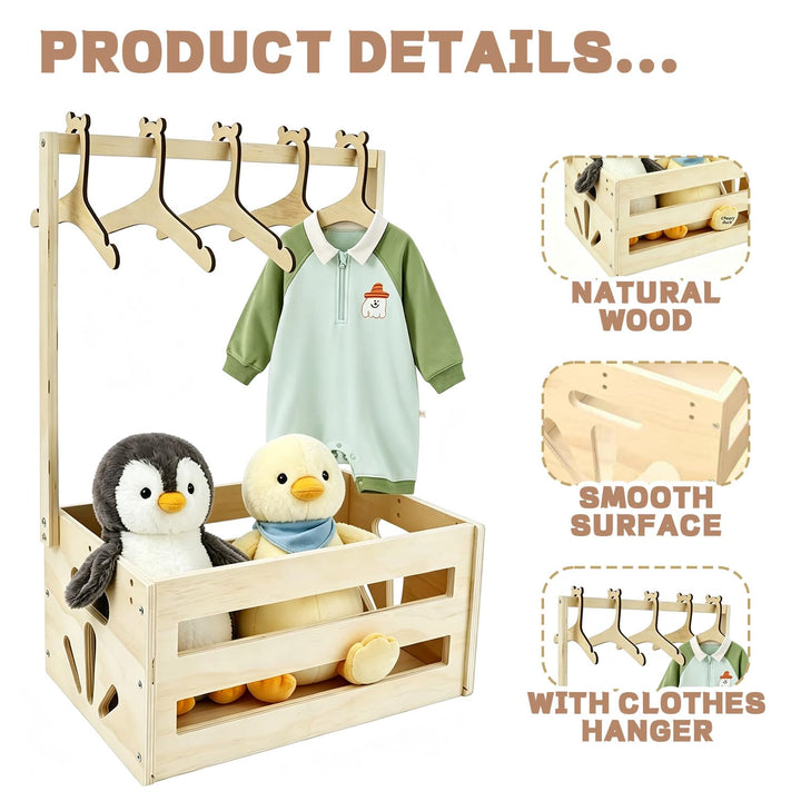 Holz Babyparty Kiste mit Griff, Baby Geschenk Korb mit 5 Kleiderbügeln, Dekorative Baby Aufbewahrung