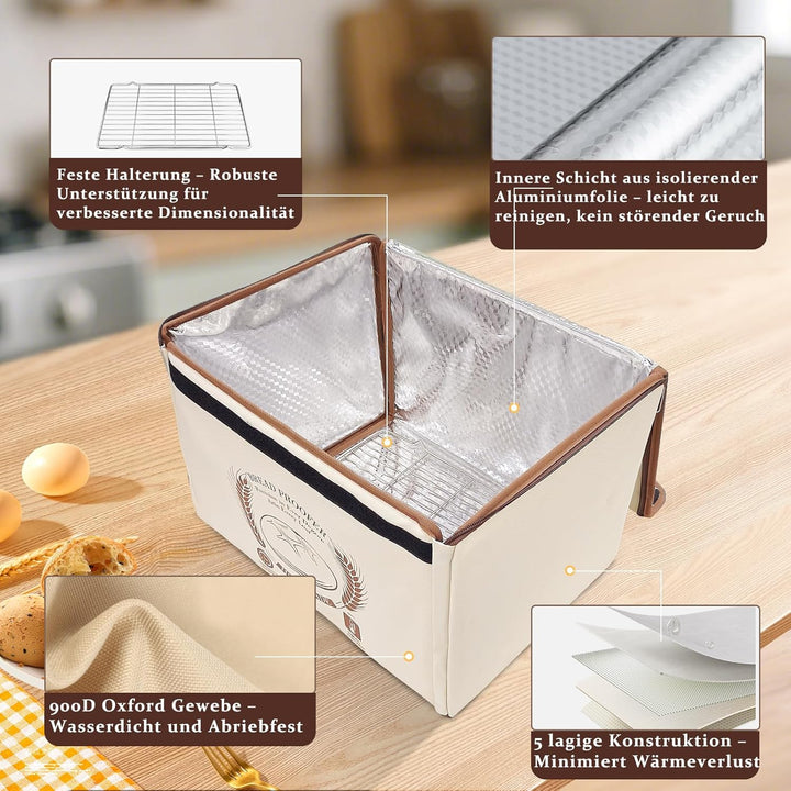 Brot Gärbox Sauerteig mit Heizung, Faltbare Teiggärbox Mit Deckel, Temperatureinstellung und Zeitste