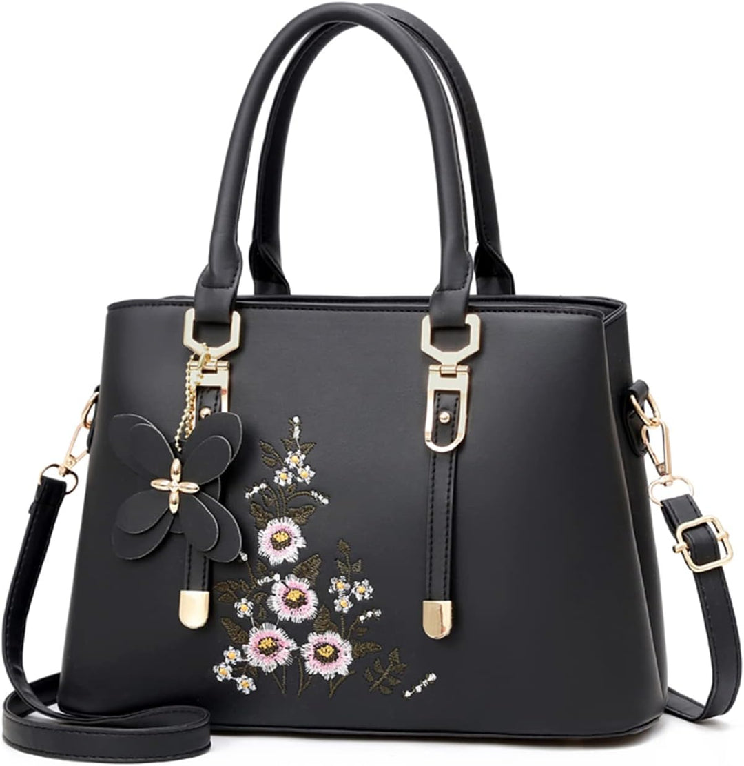 FANDARE Damen Henkeltaschen Wasserdicht Tote Beutel Umhängetaschen Schultertasche PU-Leder Bestickte