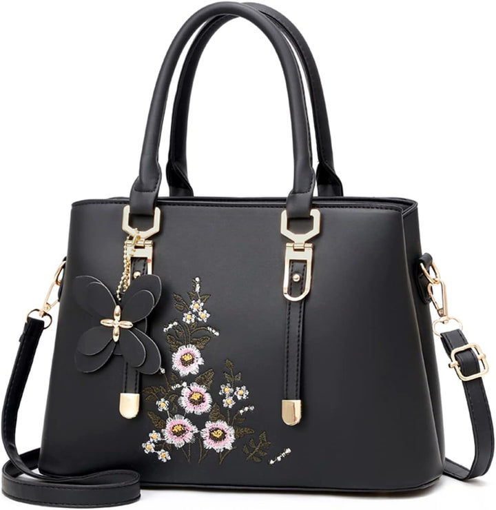 FANDARE Damen Henkeltaschen Wasserdicht Tote Beutel Umhängetaschen Schultertasche PU-Leder Bestickte