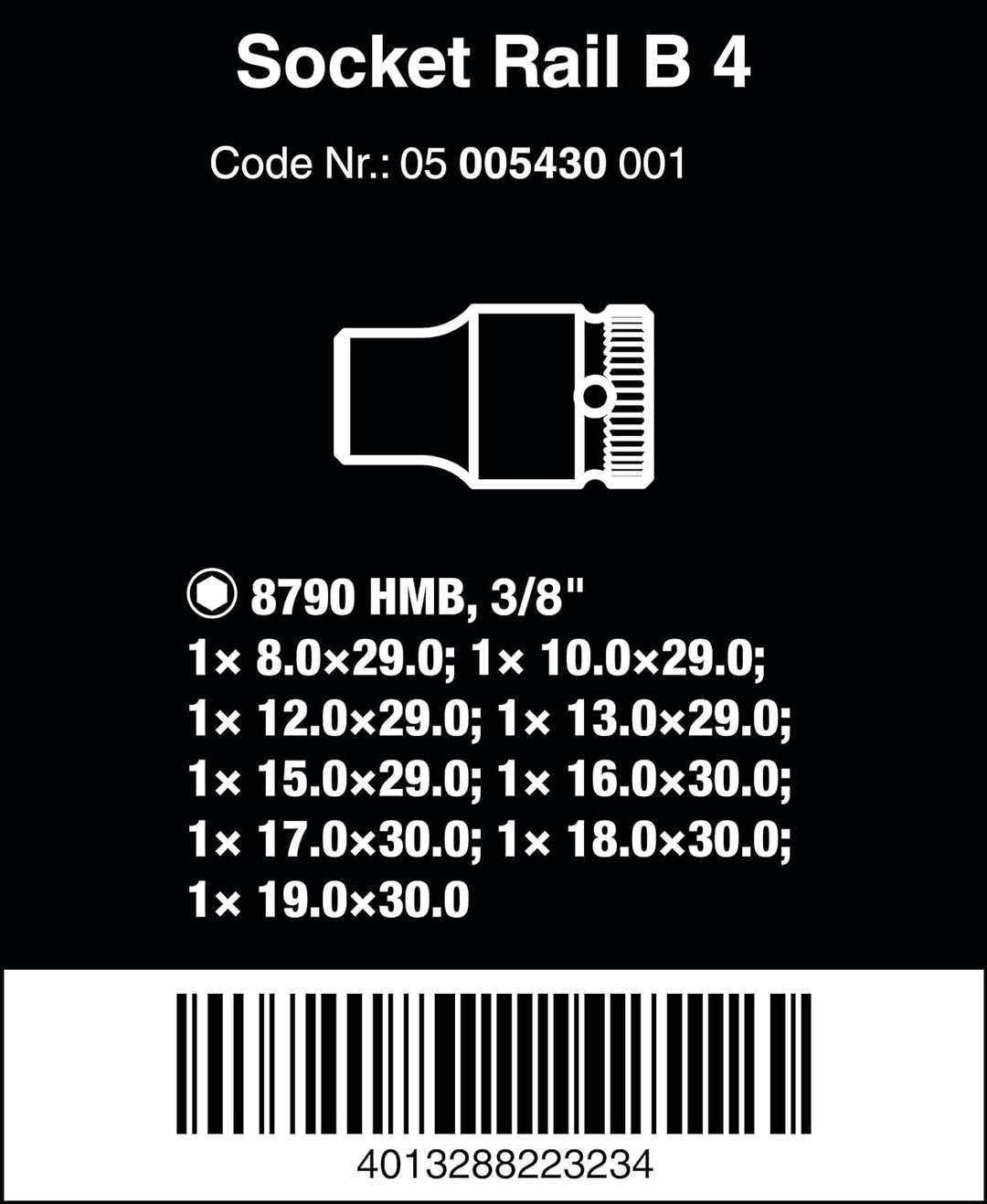 Wera 05005430001 Nuss-Magnetleiste B 4 Zyklop Steckschlüsseleinsatz-Satz, 3/8"-Antrieb, 9-teilig B 4