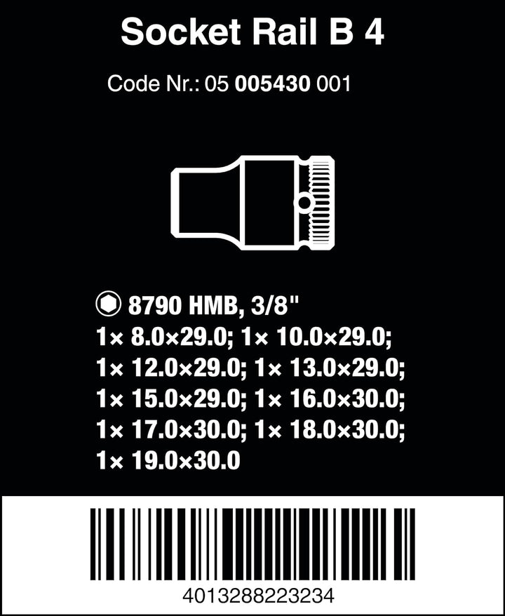 Wera 05005430001 Nuss-Magnetleiste B 4 Zyklop Steckschlüsseleinsatz-Satz, 3/8"-Antrieb, 9-teilig B 4