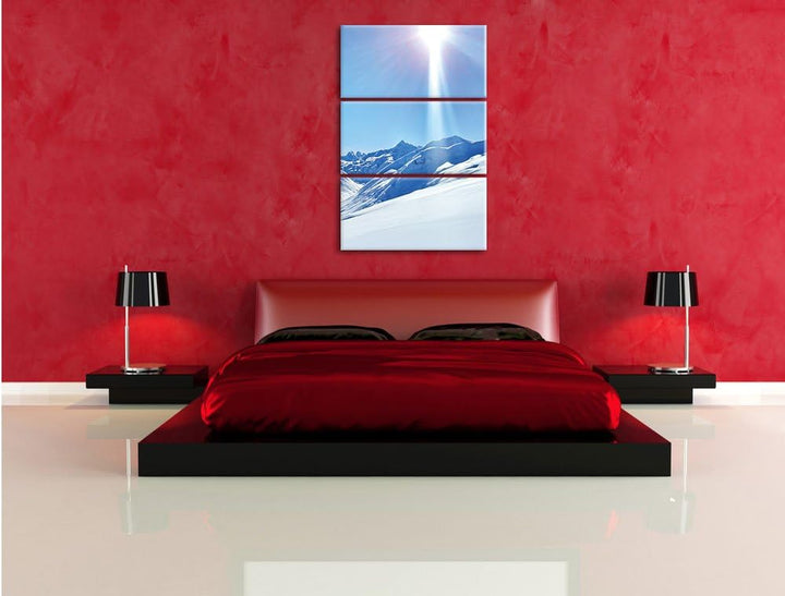 Pixxprint Schnee Berge 3-Teiler Leinwandbild 120x80 Bild auf Leinwand