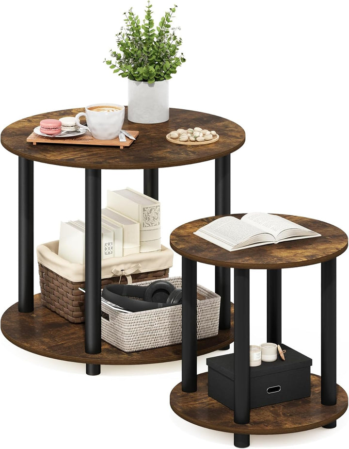 Furinno Turn-N-Tube Beistelltisch aus Holz, rund, 2 Ebenen, Bernsteinfarbene Kiefer, 1-Pack Bernstei