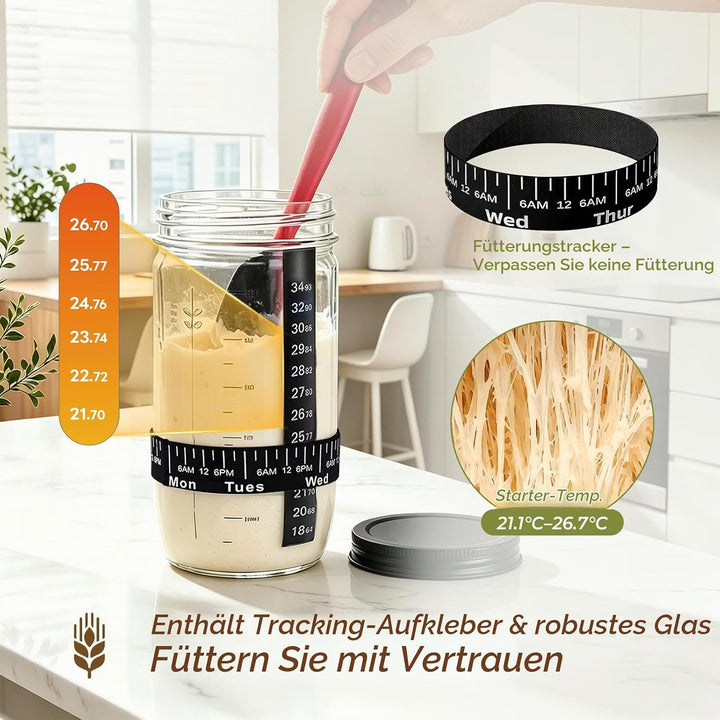 24 Stück Sauerteig Starter Set,Klappbare Brotbackset mit 23cm Rund,25cm Oval Silikon Gärkörbchen,Bro