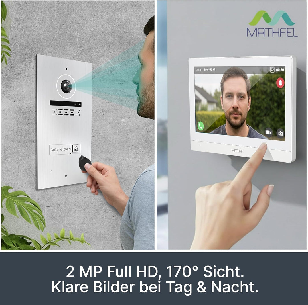 MATHFEL 1 Familienhaus 2 Draht Bus WLAN Video-Türsprechanlage, 3x10 Zoll Monitor mit Full HD 2 Megap