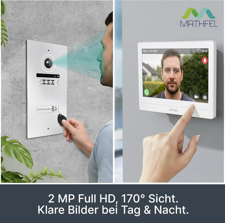 MATHFEL 1 Familienhaus 2 Draht Bus WLAN Video-Türsprechanlage, 3x10 Zoll Monitor mit Full HD 2 Megap