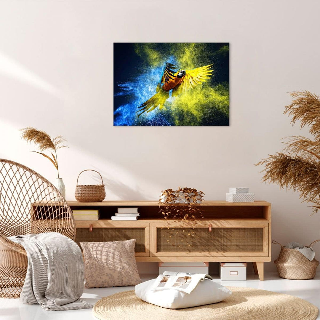Bilder auf Leinwand Papagei Vogel Feder Leinwandbild mit Rahmen 70x50cm Wandbilder Dekoration Wohnzi