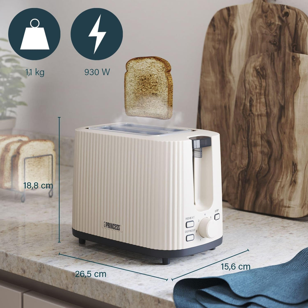 Princess Toaster Wave, 2-Scheiben-Toaster, 7 Bräunungsstufen, herausnehmbare Krümelschublade, Auto-Z
