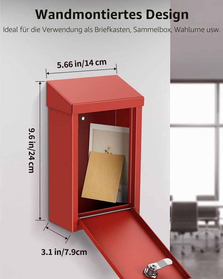 Uniclife Schlüsselbox für aussen, rote Metall-Spendenbox Sammelbox mit Schlüsselschloss, sichere Vor