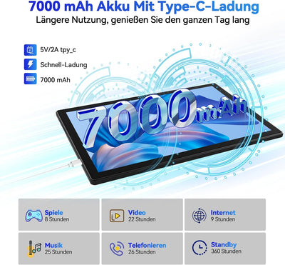 2024 Neueste Tablet 10 Zoll,5G Wifi Android 12 Tablet Mit 16GB RAM+128GB ROM(1TB TF),2-in-1 Tablet M