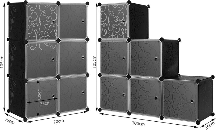 WOLTU Schuhboxen stapelbar, Schuhregal mit 6 Stapelboxen, Aufbewahrungsbox mit Tür, DIY Steckregal,