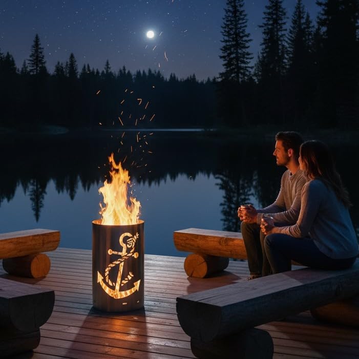 TiKo-Design Feuertonne - Lagerfeuertonne - Feuerkorb mit Anker Motiv – Verleihen Sie Ihrem Garten EI