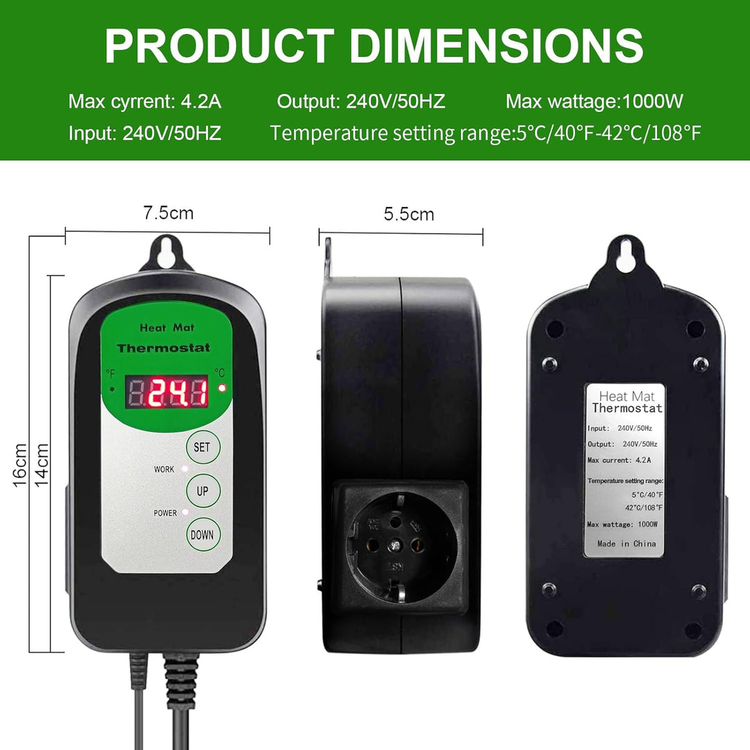 Heizmatte für Setzlinge, digitaler Thermostatregler 68 – 108 °C, Material zur Keimung von Pflanzen,