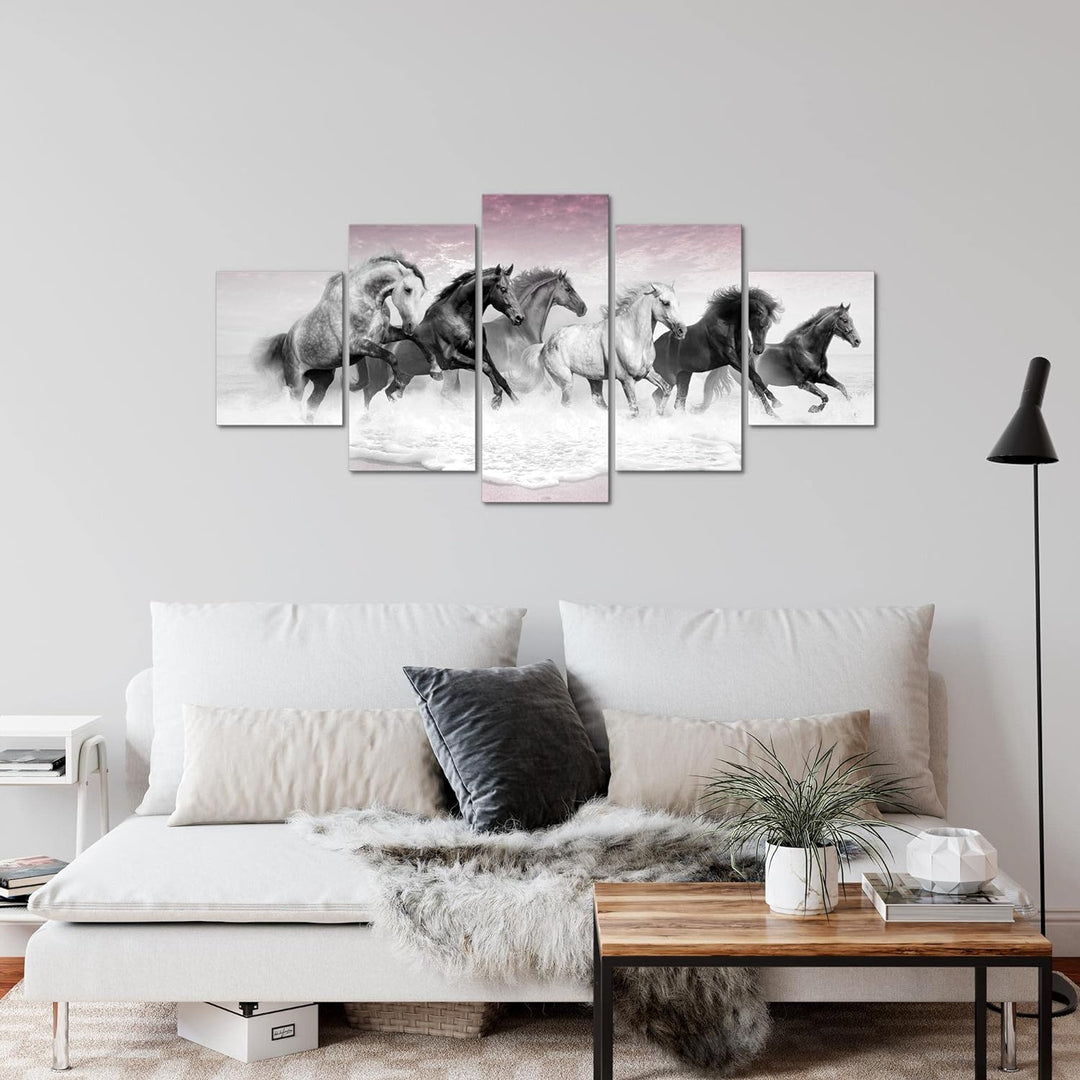 Runa Art Wandbilder Pferde 5 Teilig Bild auf Vlies Leinwand Deko Wohnzimmer Schlafzimmer Tiere Grau