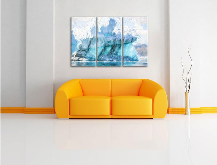 Pixxprint gigantischer Eisberg Kunst Pinsel Effekt 3-Teiler Leinwandbild 120x80 Bild auf Leinwand