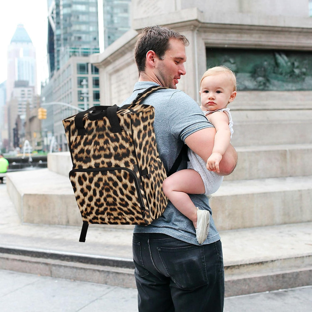 Wickeltasche mit Leopardenmuster, Gepardenmuster, Rucksack für Damen und Herren, grosser Laptop-Ruck