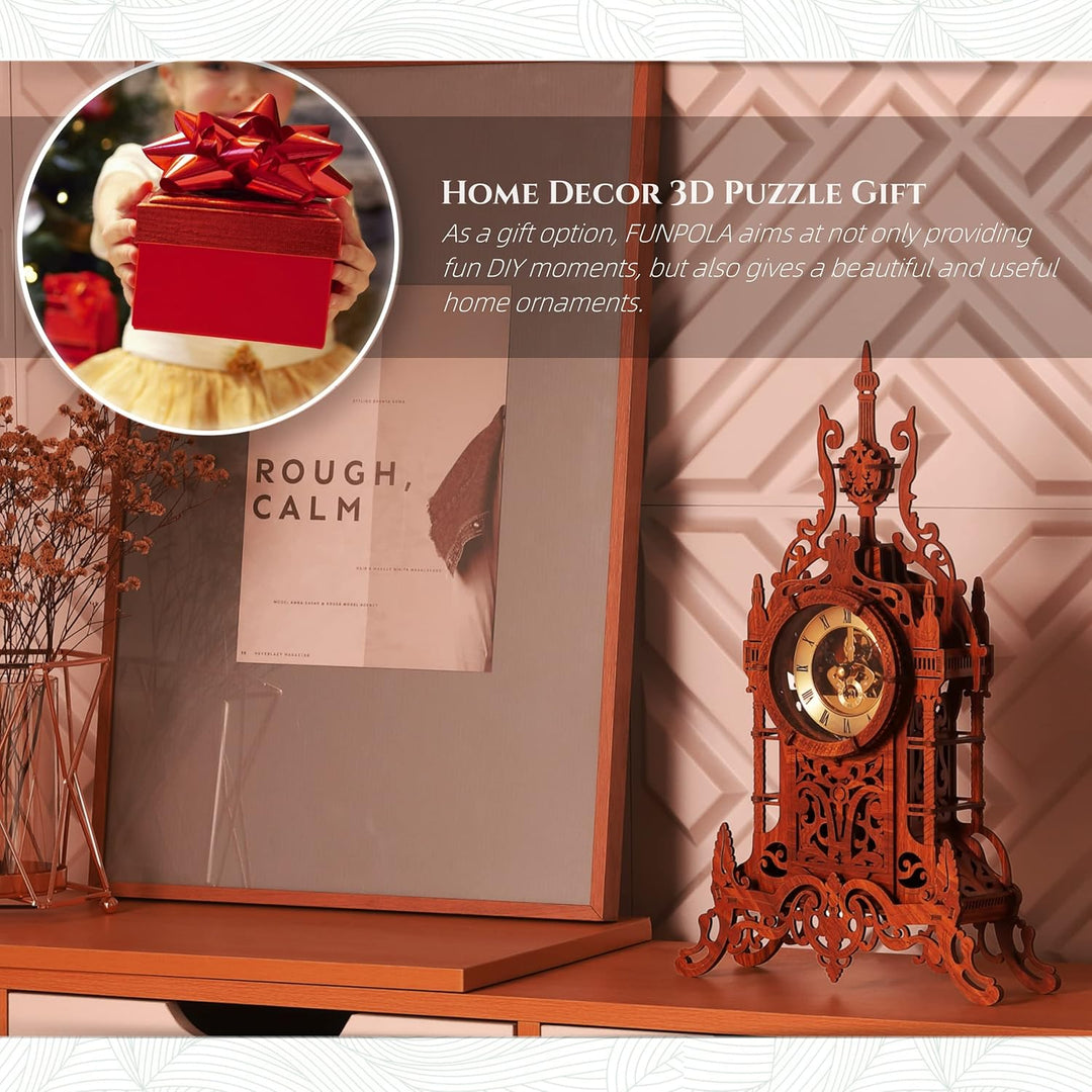 FUNPOLA 3D Puzzle Erwachsene LED Turm Uhr, 3D Holzpuzzle Erwachsene Gebäudemodell, 3D Puzzle Holzbau