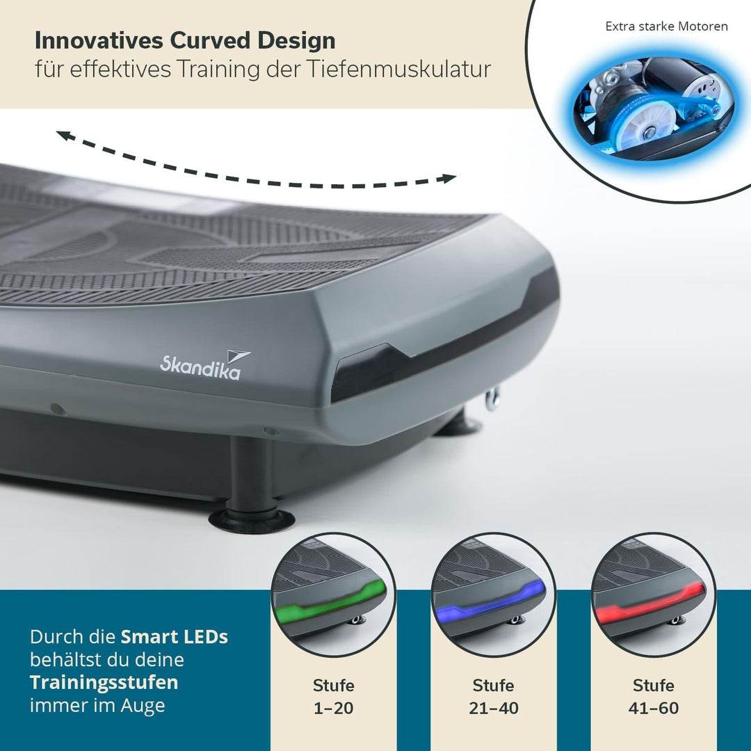 Skandika 4D Vibrationsplatte V2000 Grau | 4D Vibration bis zu 35 Hz, Curved Technology, Bluetooth-La