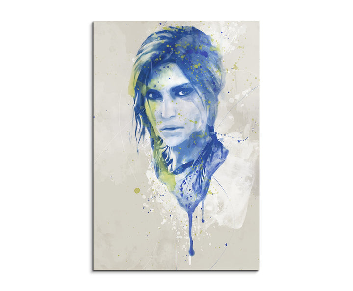 Lara Croft I Aqua 90x60cm - Splash Art Paul Sinus Wandbild auf Leinwand - Malerei, Kunstbild, Aquare
