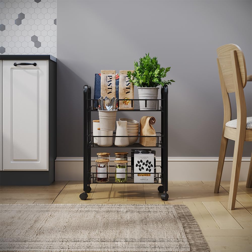 Vicco Rollcontainer Tarro, Schwarz, 45 x 64 cm mit 3 Ablagefächern, Schwarz