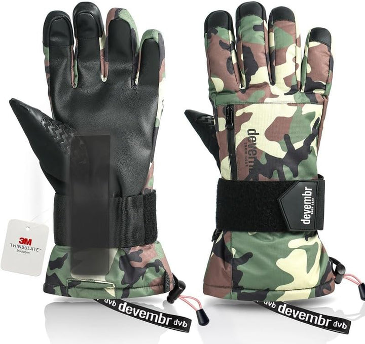 devembr Skihandschuhe mit Handgelenkschützern, Warme Snowboardhandschuhe für Herren und Damen (XS/S/