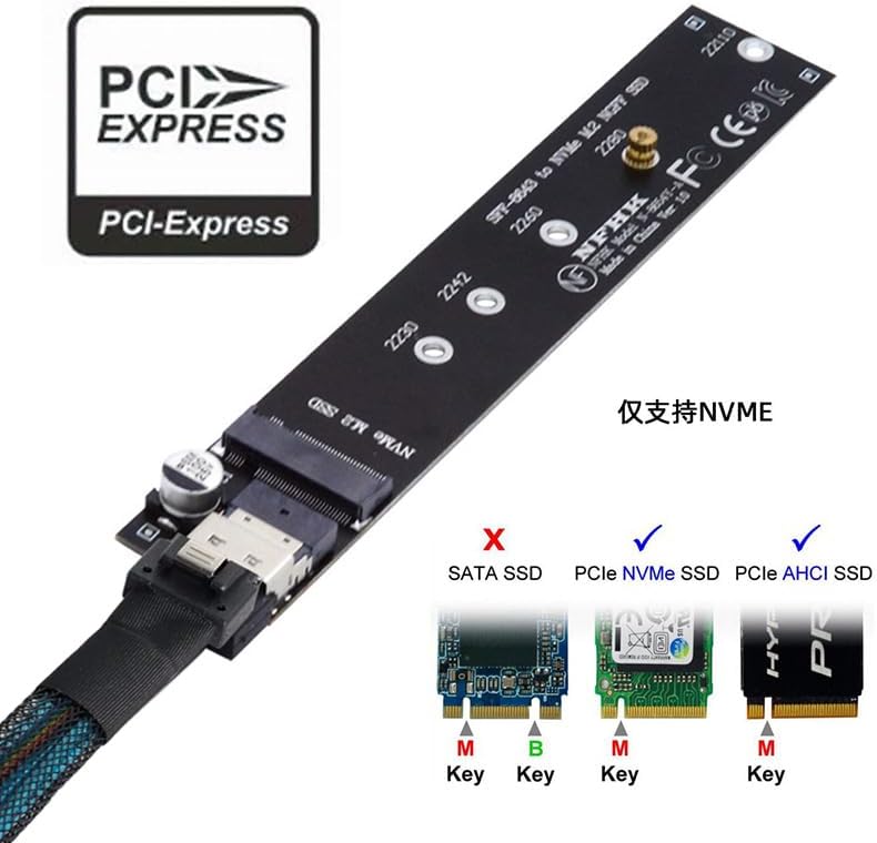 Cablecc NGFF M-Key NVME Verlängerungskabel (Stecker auf Buchse, mit SFF-8654 Stecker für Mainboard S