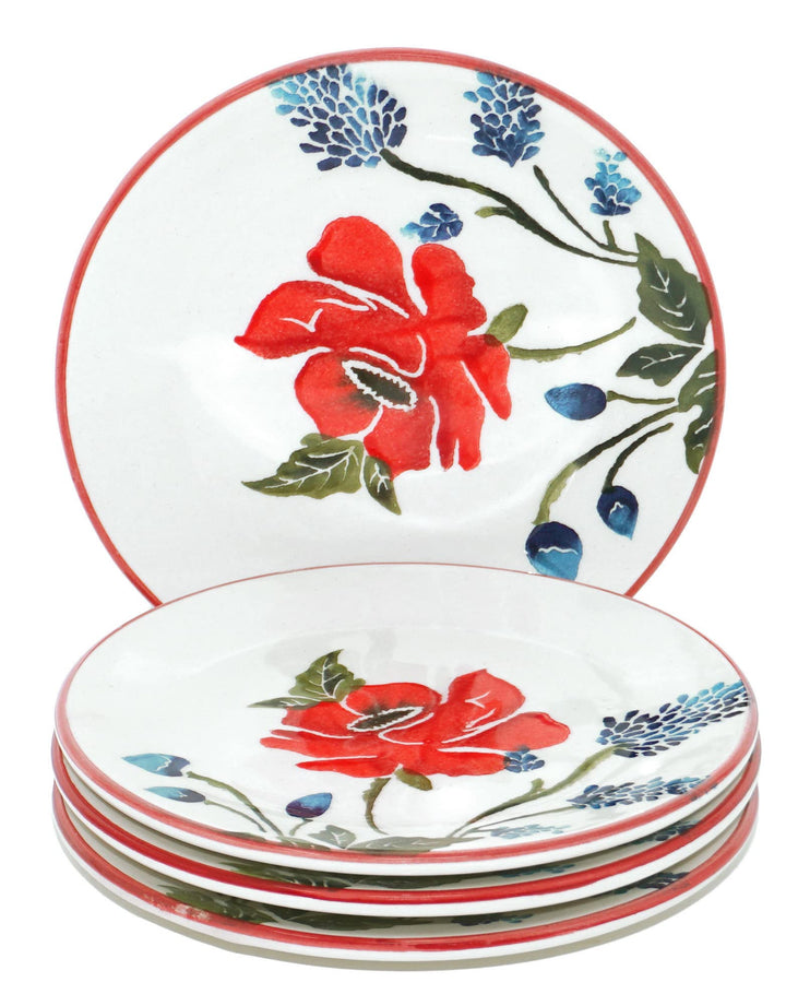 Lashuma Frühstücksteller 4er Set, flache Kuchenteller bunt Mohnblume, Keramikteller rund 15 cm Ø 15