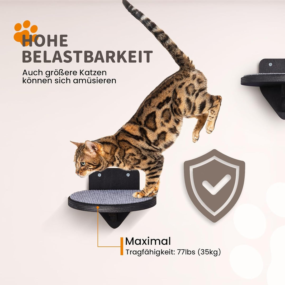 XL Premium Kletterwand Katzen aus Birkenholz | 3er-Set Katzentreppen mit Kratzflächen | Wandmontage