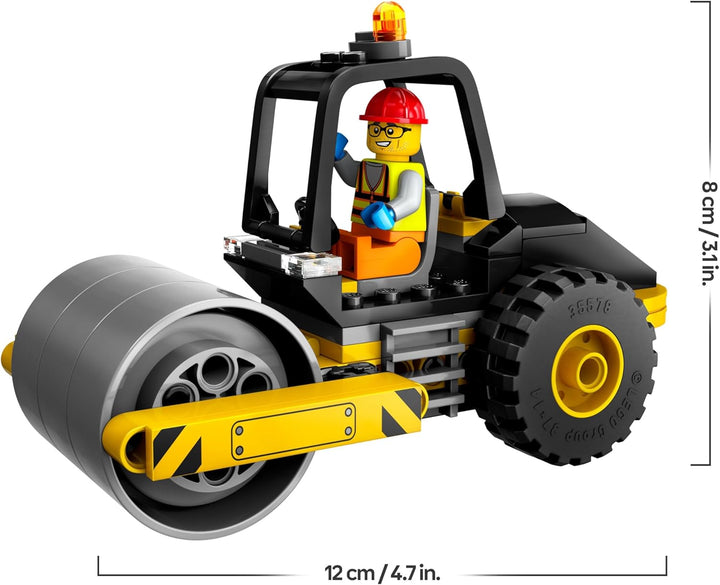 LEGO City Strassenwalze, Baustellenfahrzeug für Kinder ab 5 Jahren, Dampfwalze-Spielzeug mit Bauarbe