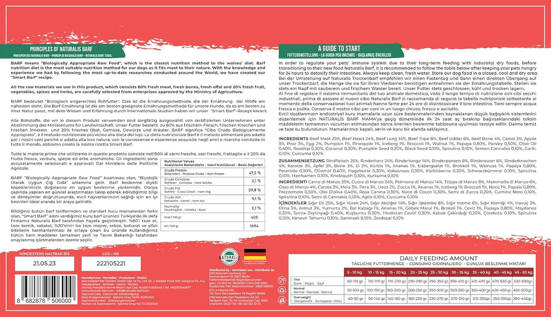 Naturalis Smart 80 Barf Trockenbarf Hundefutter 5 kg Rind Alleinfuttermittel ohne Zusätze getreidefr