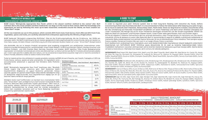 Naturalis Smart 80 Barf Trockenbarf Hundefutter 5 kg Rind Alleinfuttermittel ohne Zusätze getreidefr