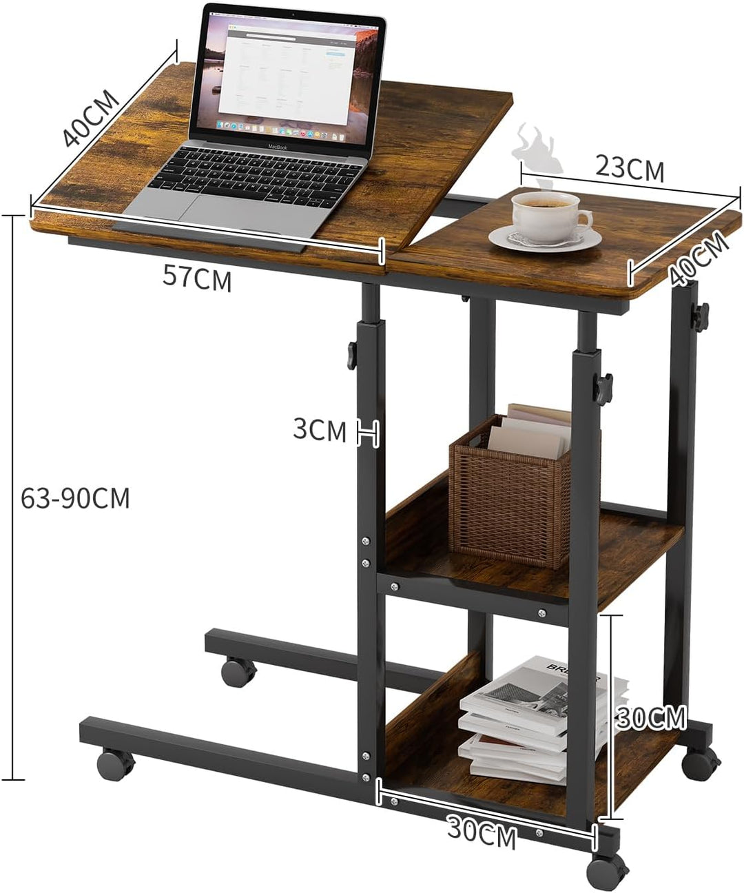 PIPIPOXER Beistelltisch Computertisch mit Steckdose und Rollen Laptoptisch, Höhenverstellbar Schreib
