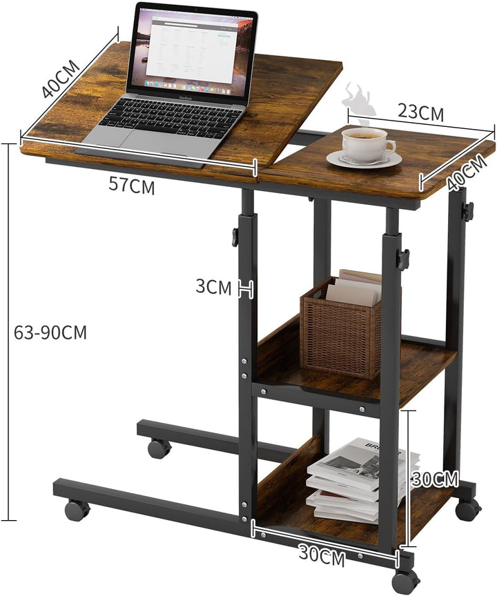 PIPIPOXER Beistelltisch Computertisch mit Steckdose und Rollen Laptoptisch, Höhenverstellbar Schreib
